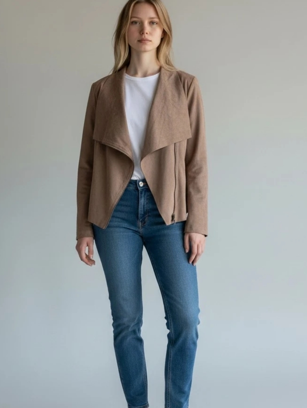 Taupe Draped Zipper Front Jacket